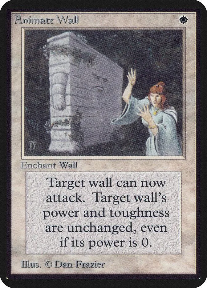 Card art depicts a figure gesturing near a stone wall. Enchantment card.