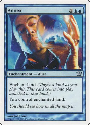 Man's face and glowing blue sphere on a Magic: The Gathering card.