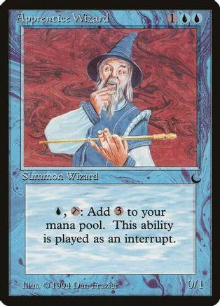 Wizard character in a pointed hat playing a flute on a red background.