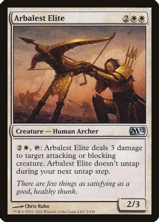 Golden archer figure shoots arrow at armored warrior on battlefield.