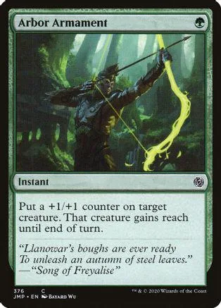 Dark figure with bow in green forest scene on a Magic: The Gathering card.