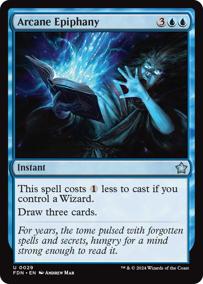Dark, mystical scene on a blue and black Magic: The Gathering card.