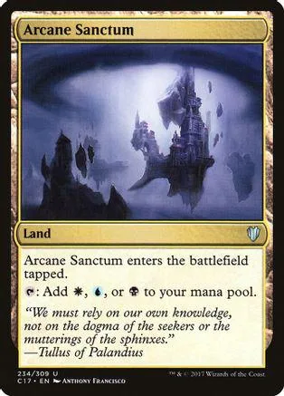 Magic: The Gathering card, Arcane Sanctum, dark castle scene, gold border.