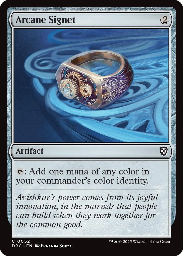 Arcane Signet Magic: The Gathering card featuring a gold and purple ring.