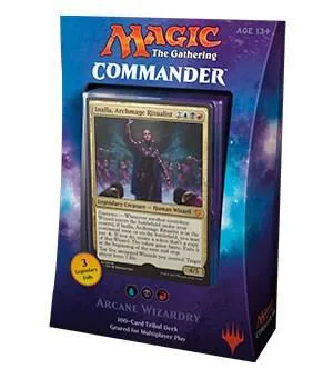 Magic: The Gathering Commander deck box, blue and purple packaging, featuring arcane wizardry art.