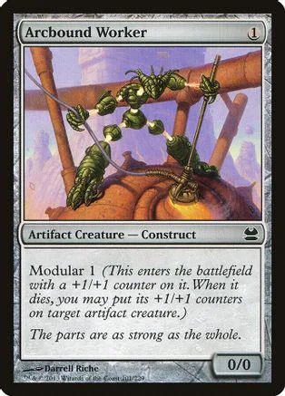 Green insectoid creature on a brown, woody structure. Card art.