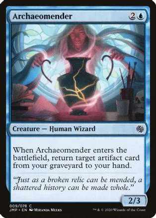 Wizard creature card with a dark vase, blue and pink fantasy art.
