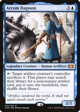 Blue-robed man with staff on a fantasy battlefield, Magic: The Gathering card.