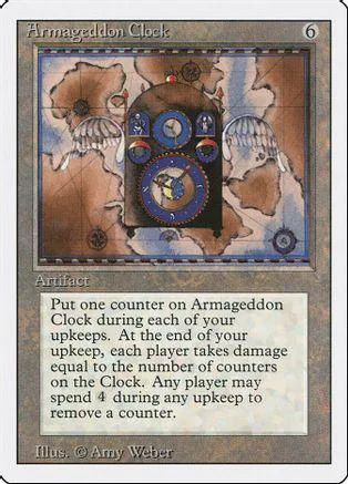 Dark clock artifact card with blue and brown design.