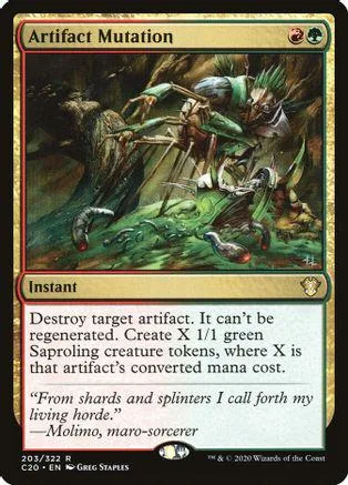 Green and brown fantasy art card showing insectoid creatures in a forest.