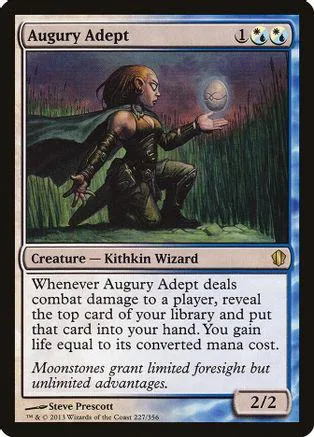 Wizard character in dark robes holding glowing orb on a fantasy card.