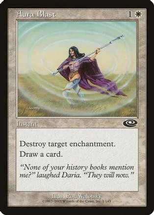 Purple-robed woman with staff in glowing field on Magic: The Gathering card.