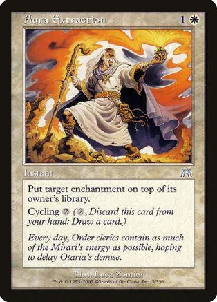 White robed figure with staff on orange and brown landscape. Magic card art.