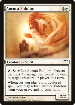Spirit creature card, Aurora Eidolon, orange and white art, standard card frame.