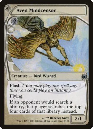 Brown winged creature flying over blue sky on a Magic: The Gathering card.