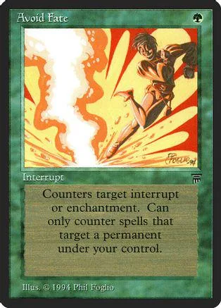Magic: The Gathering card, Avoid Fate, featuring a dynamic orange and yellow illustration.