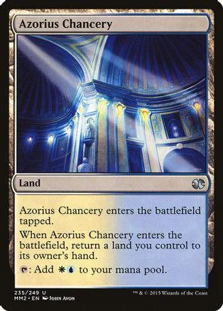 Blue and gold card art depicting an ornate, illuminated interior space.