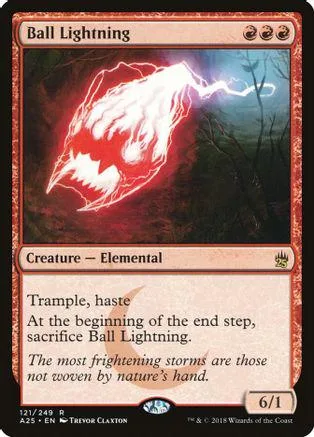 Red and white lightning creature card art, "Ball Lightning," on a standard Magic: The Gathering card.