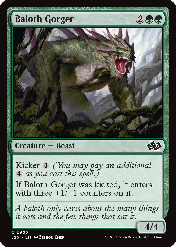 Green beast creature card art, showing a large, monstrous figure in a forest.