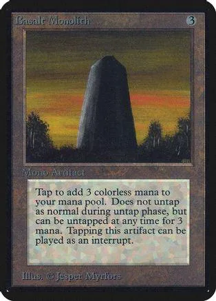 Black monolith on a sunset background, Magic: The Gathering card.