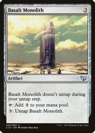Dark stone monolith in a vast, cloudy landscape on a Magic card.