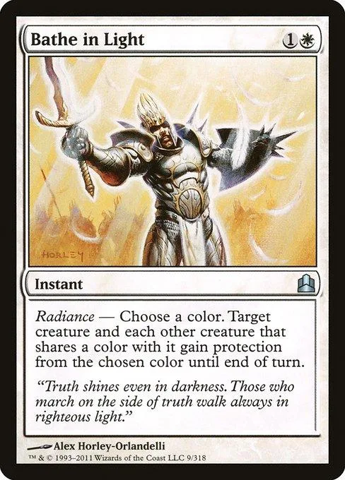 Card art: armored figure glowing in light. Black and white card frame.
