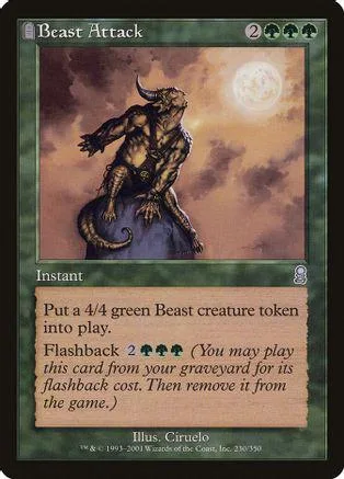 Dark, horned beast on a blue base against a moonlit, cloudy background.