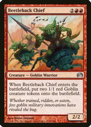 Green goblin warrior creature card art, showing a menacing figure with a spear.
