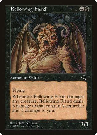 Fiend creature card art, brown and dark tones, showing a horned, winged monster.