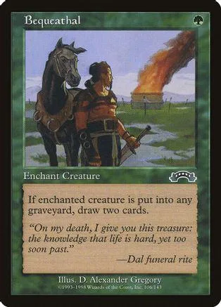 Knight on horseback with rider against a burning background. Magic: The Gathering card.