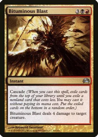 Dark, feathered creature artwork on a black and gold Magic: The Gathering card.