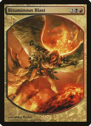 Winged, fiery creature soaring over molten landscape on a trading card.