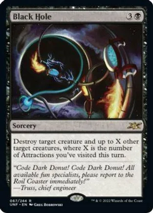 Black Hole Magic card art showing a swirling black hole and cosmic energy.