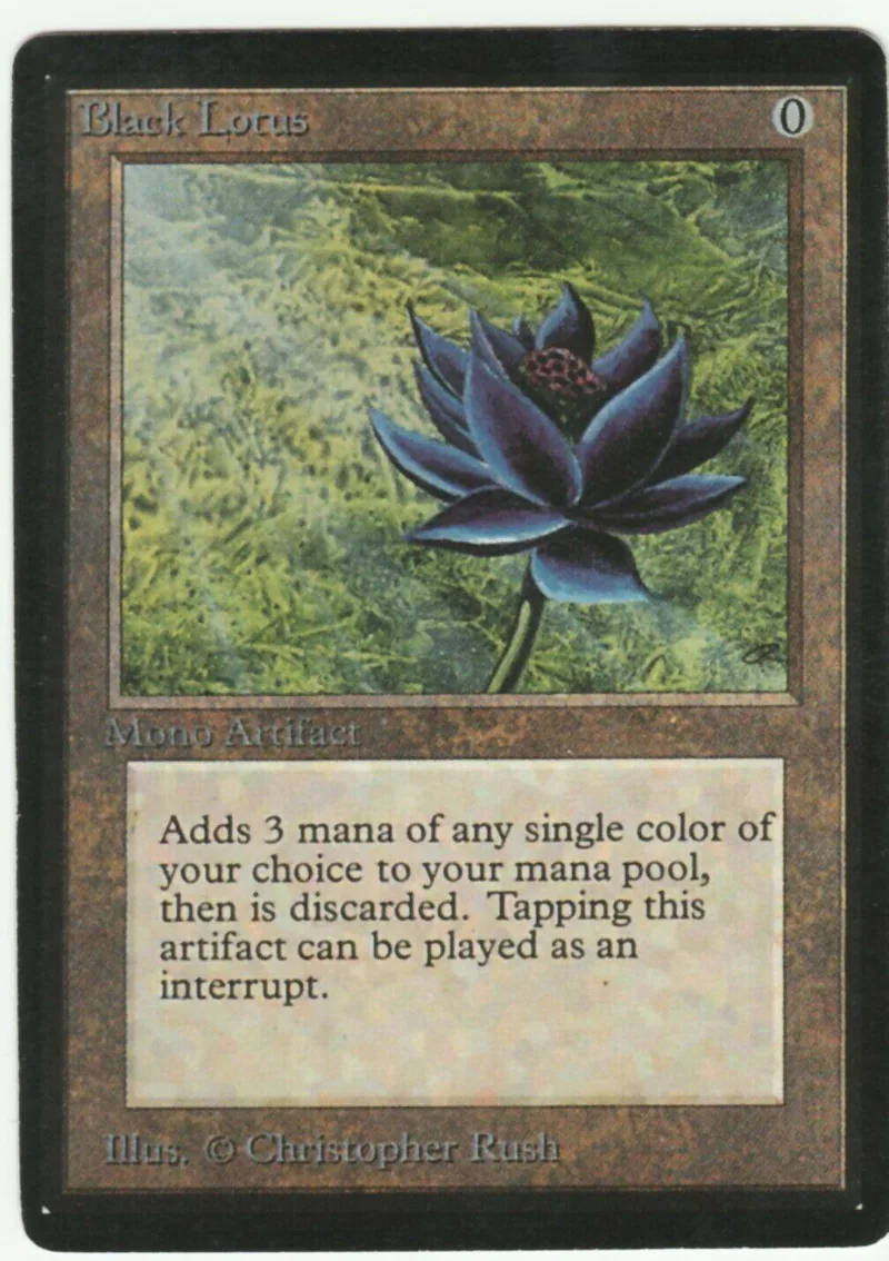 Black Lotus Magic: The Gathering card featuring a blue lotus flower.