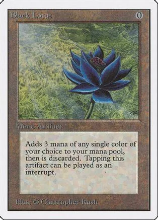 Black Lotus Magic: The Gathering card, blue lotus art, mint condition.