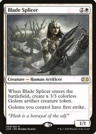 Dark warrior figure with mechanical arm on a card.