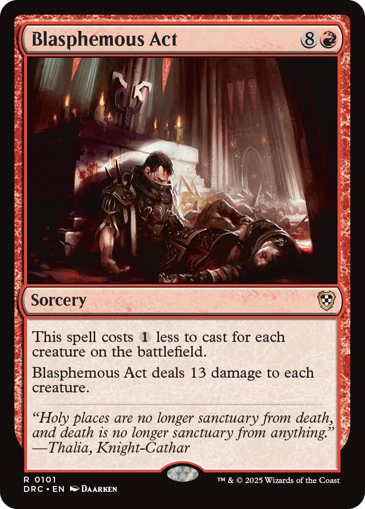 Dark fantasy scene on a Magic: The Gathering card, featuring a figure over a fallen one.