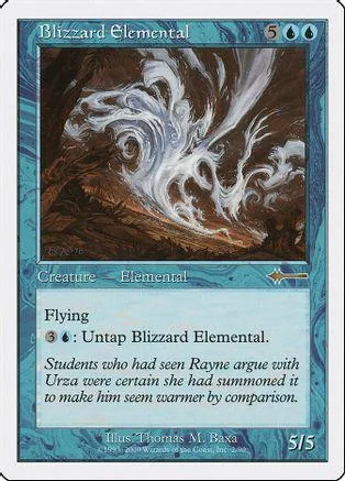 Blue and brown elemental creature card with swirling white energy.