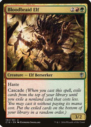 Dark elf berserker creature card art, black and green tones, showing aggressive figure.