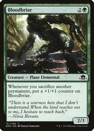 Black plant elemental creature card art, showing a dark, monstrous figure in a forest.