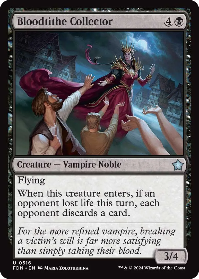 Dark fantasy vampire noble card art, purple and red tones, showing figures in a dramatic scene.
