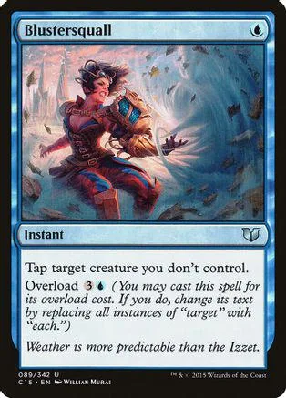 Woman with blue and red armor casting spell against blue swirling background.