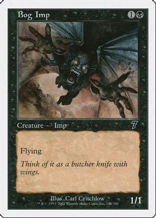 Dark, winged imp creature card art with brown and black tones.