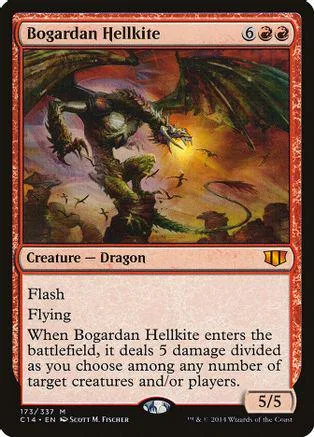 Dragon creature card, dark green and orange art, showing a monstrous winged figure.