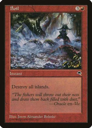 Magic: The Gathering card, Boil, showing a misty, dark forest scene.