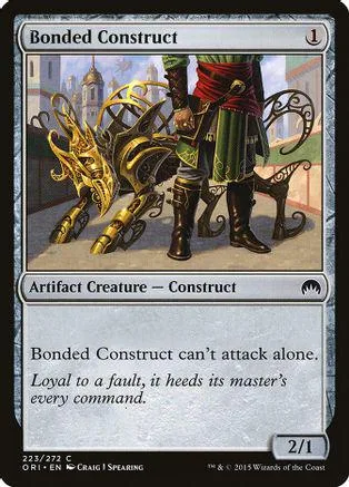 Card art shows armored figure with mechanical construct; "Bonded Construct" text.