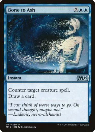 Blue and black magic card art featuring a white skeleton in a swirling dark vortex.