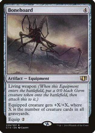 Dark, multi-legged creature on a battlefield card. Black and grey tones.