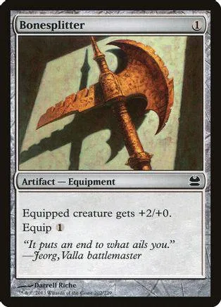 Large, rusty axe artifact card with green and brown tones.