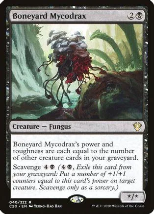 Fungus creature card, dark red and green swamp scene, standard Magic: The Gathering card.